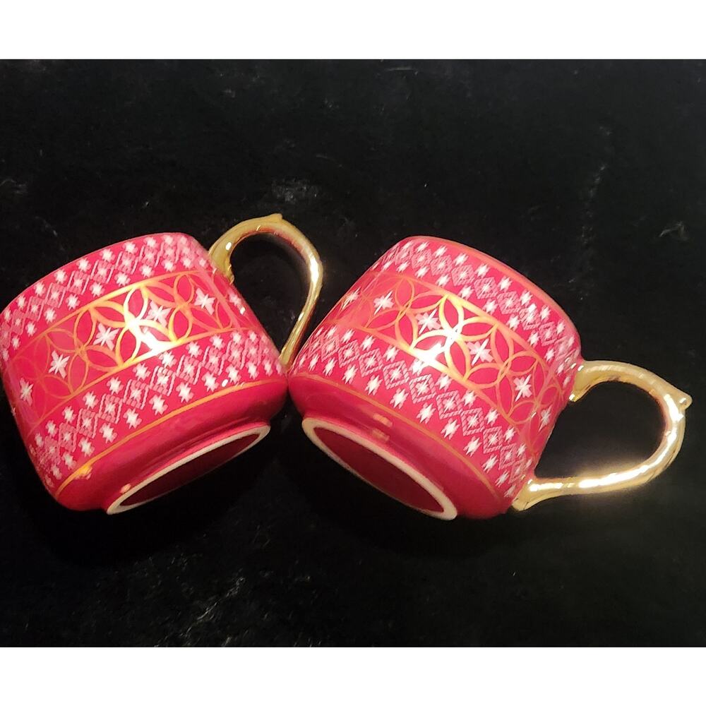 Harry and‎ David Winter Snowflakes Stars Gold Accent Coffee 2 Set Mugs
